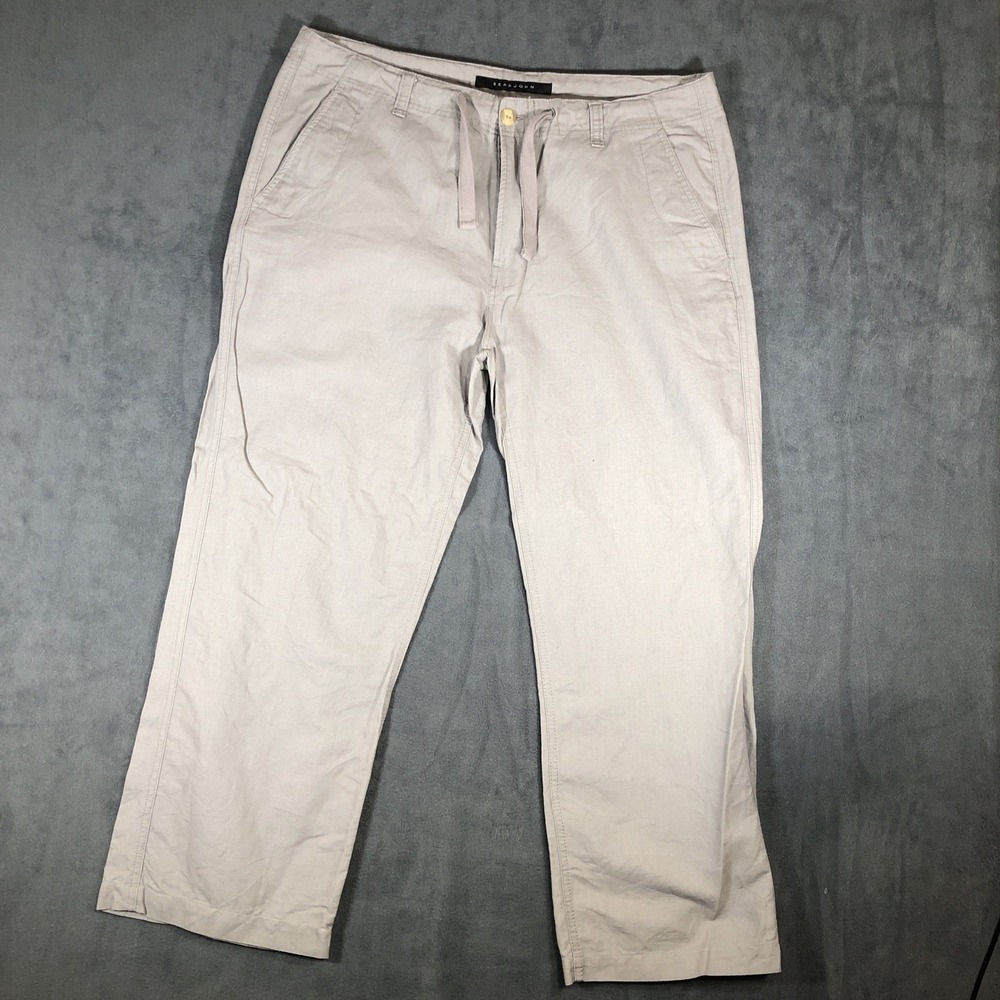 Sean John Men's Linen Blend Pants Size 38 Gray Summer Beach Casual Y2K Preowned